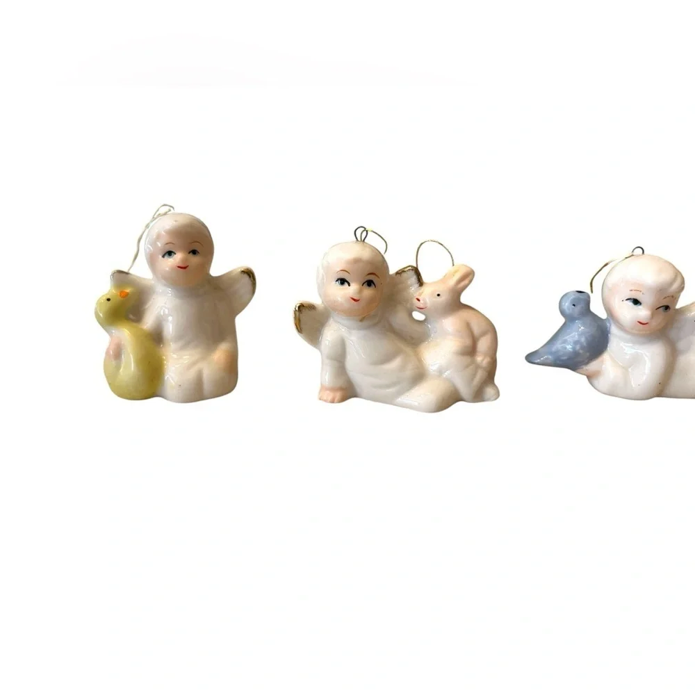 Vintage Bone China Angel Ornaments Great Condition Christmas Set Of 4- White